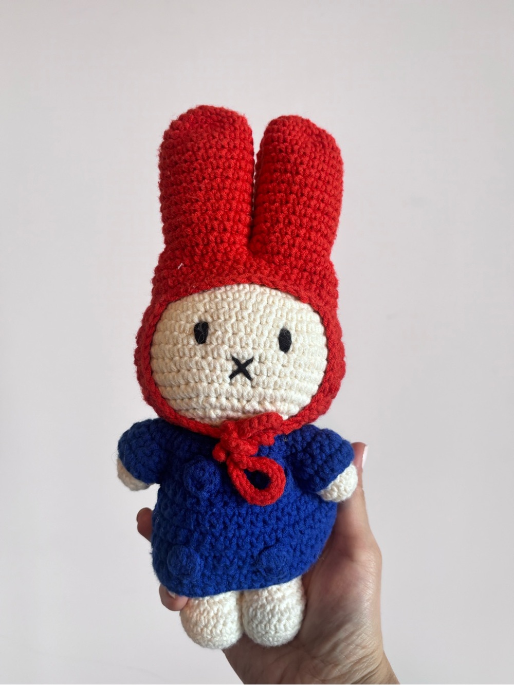 just dutch miffy handmade crochet doll red hood blue coat plush